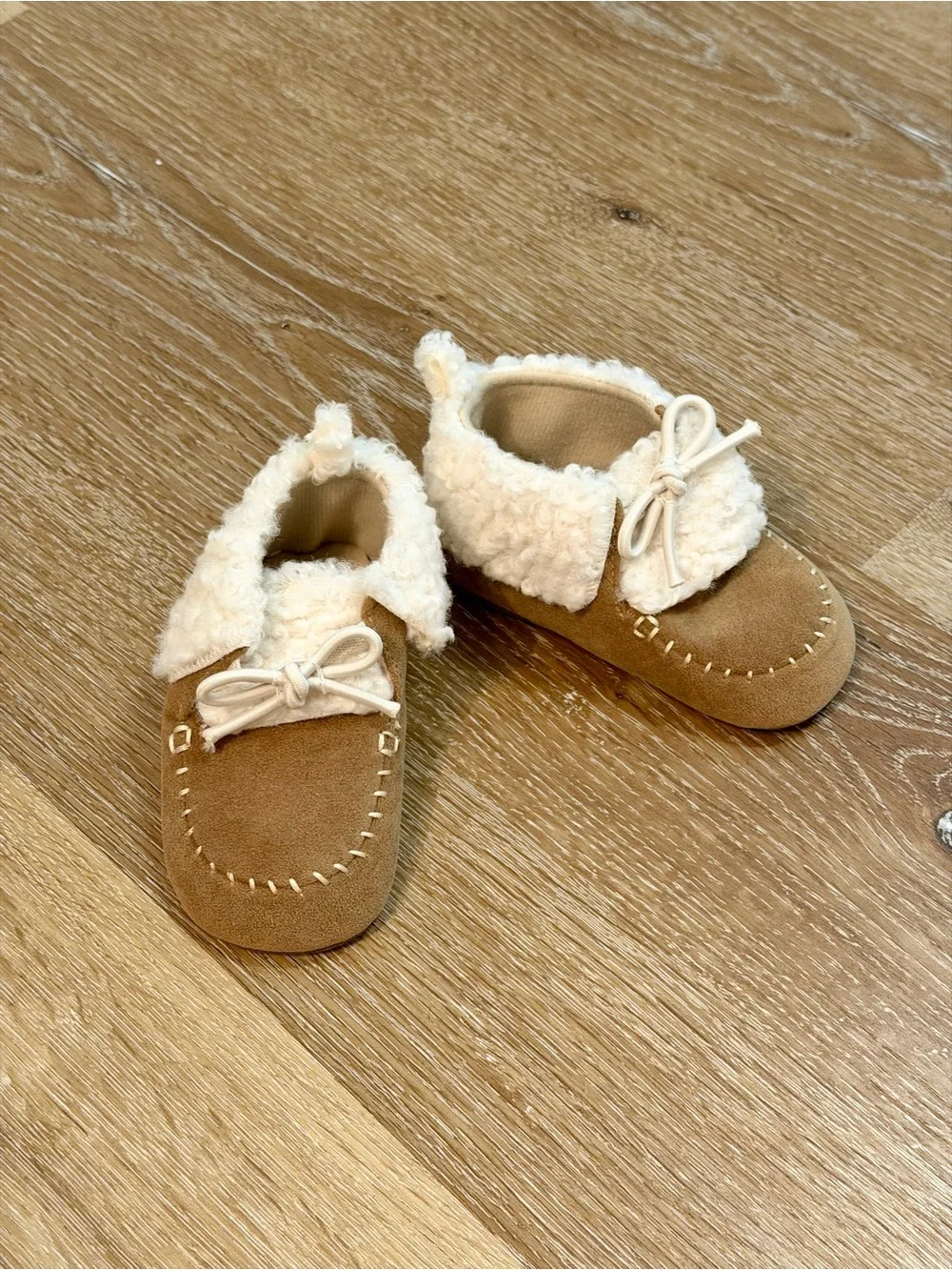 OshKosh B'gosh Tan Moccasin Slippers with Cream Shearling Cuff